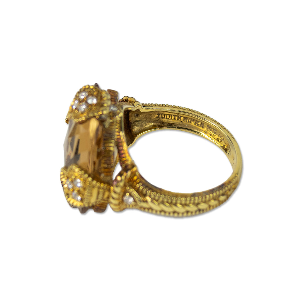 Judith Ripka 18K Gold & Diamond Canary Crystal Cocktail Ring