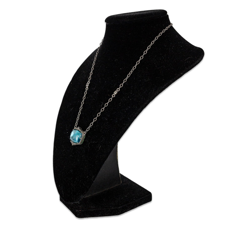 Judith Ripka 925 Sterling Silver Chain Necklace with Diamonds/Blue Stone