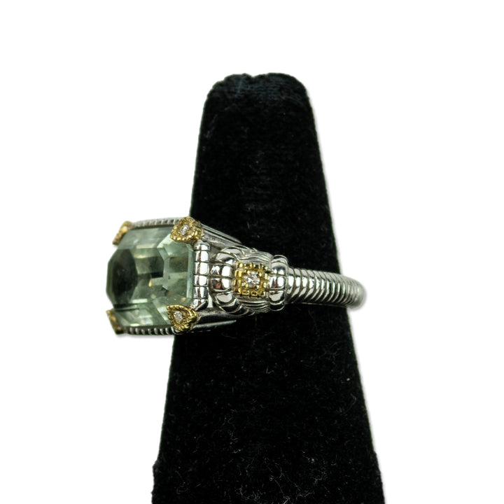 Judith Ripka Green Stone & Diamond Cocktail Ring