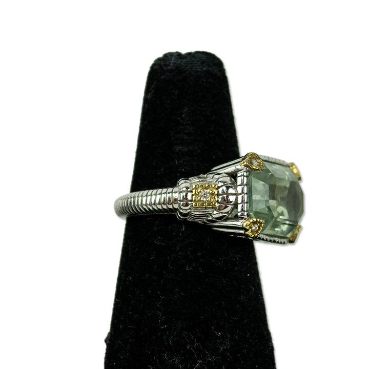 Judith Ripka Green Stone & Diamond Cocktail Ring