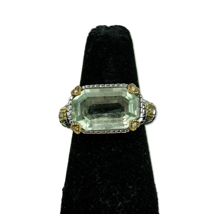 Judith Ripka Green Stone & Diamond Cocktail Ring