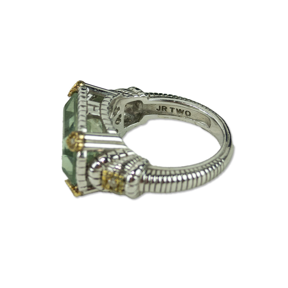 Judith Ripka Green Stone & Diamond Cocktail Ring