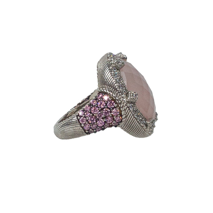 Judith Ripka Rose Quartz/Pink & White CZ Oval Cocktail Ring