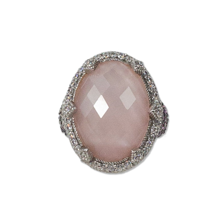 Judith Ripka Rose Quartz/Pink & White CZ Oval Cocktail Ring