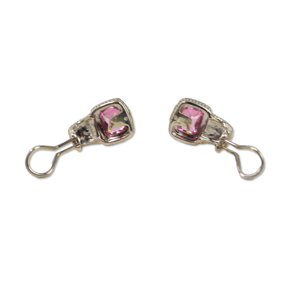 Judith Ripka Pink Crystal & Diamond Latch Back Earrings