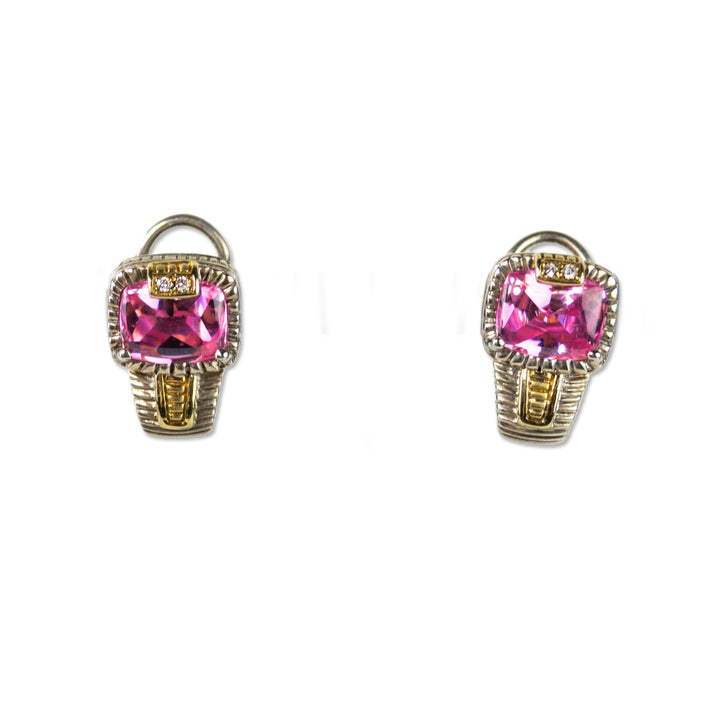 Judith Ripka Pink Crystal & Diamond Latch Back Earrings