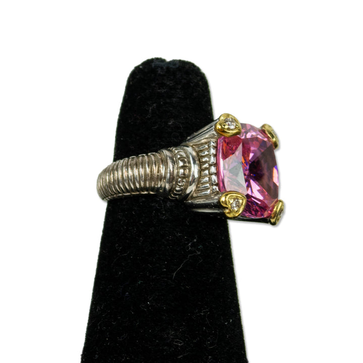 Judith Ripka Pink Stone & Diamond Heart Cocktail Ring