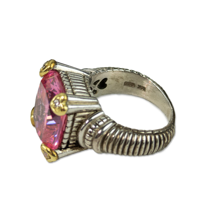 Judith Ripka Pink Stone & Diamond Heart Cocktail Ring