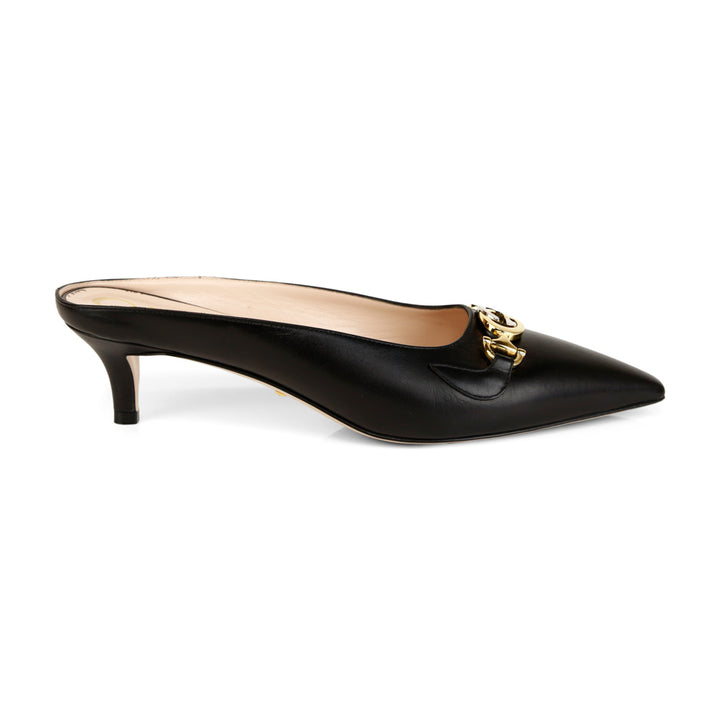 Gucci Zumi Black Leather Kitten Heel Mules