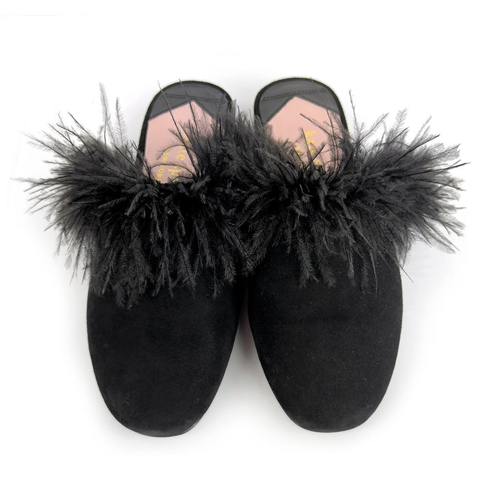 Kate Spade Black Marabou Feather Mules