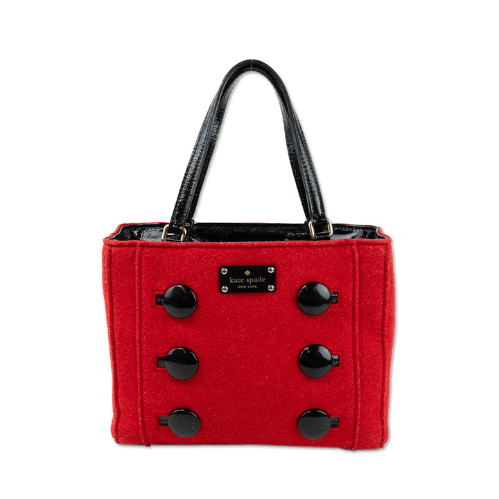 Kate Spade Double Breasted Red Wool Patent Leather Tote