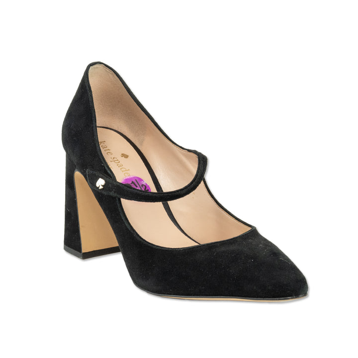 Kate Spade Marcy Black Suede Mary Jane Block Heel Pumps