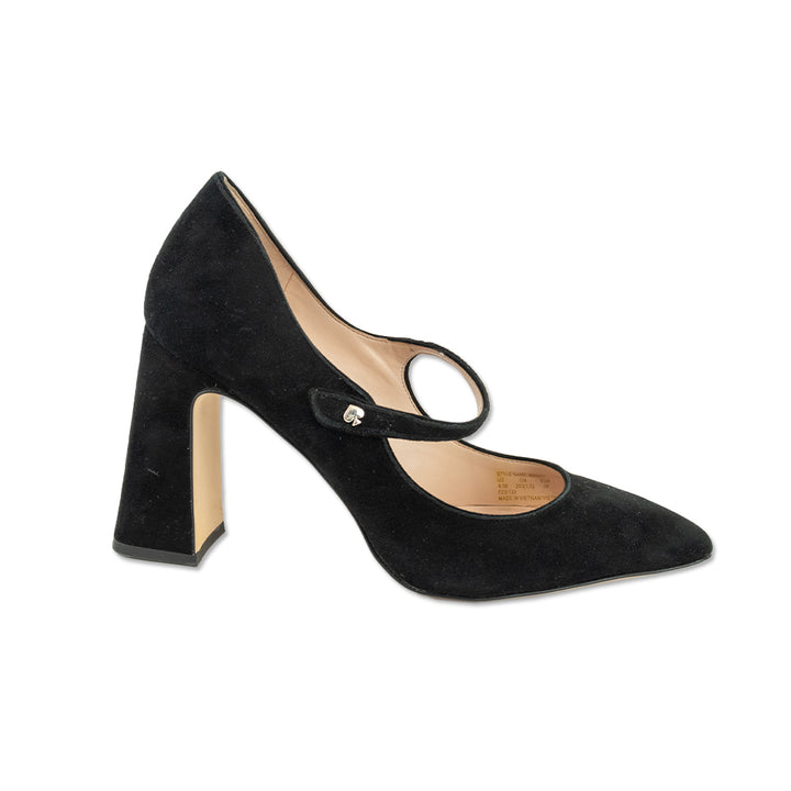 Kate Spade Marcy Black Suede Mary Jane Block Heel Pumps