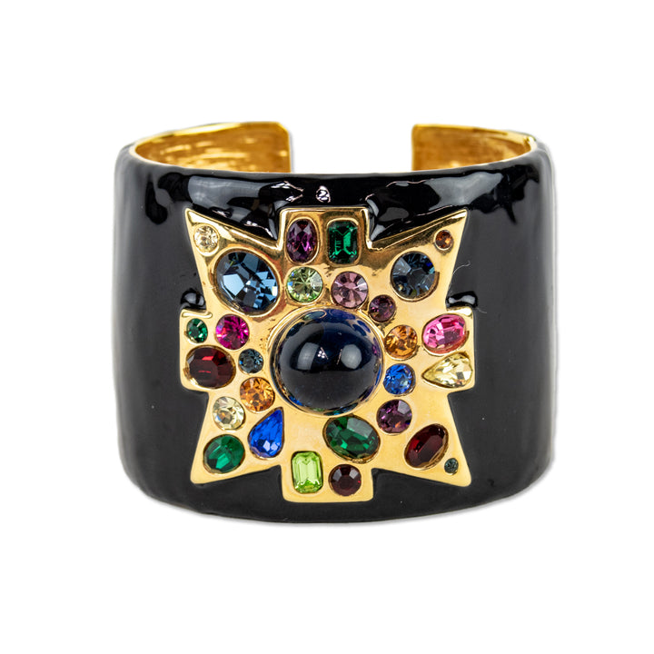 Kenneth Jay Lane Black Enamel Maltese Cross Cuff