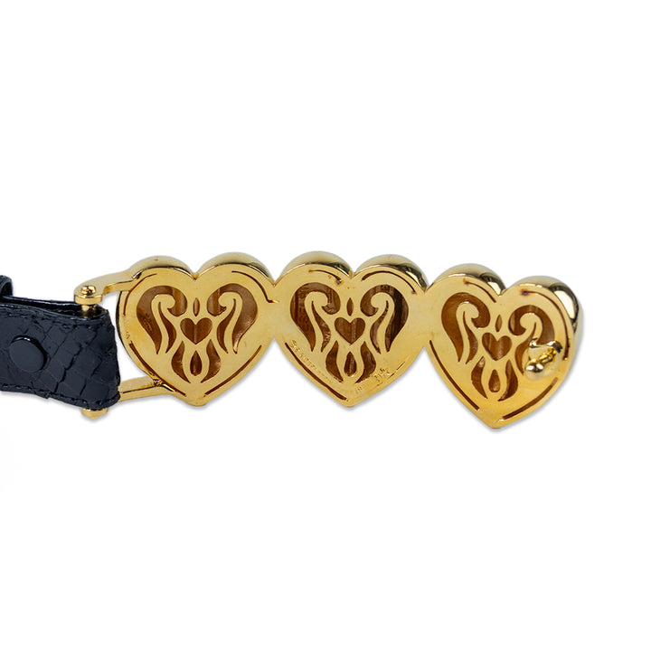 Kieselstein-Cord Black Genuine Crocodile Belt with Gold Hearts Buckle