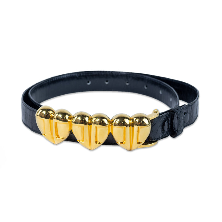 Kieselstein-Cord Black Genuine Crocodile Belt with Gold Hearts Buckle