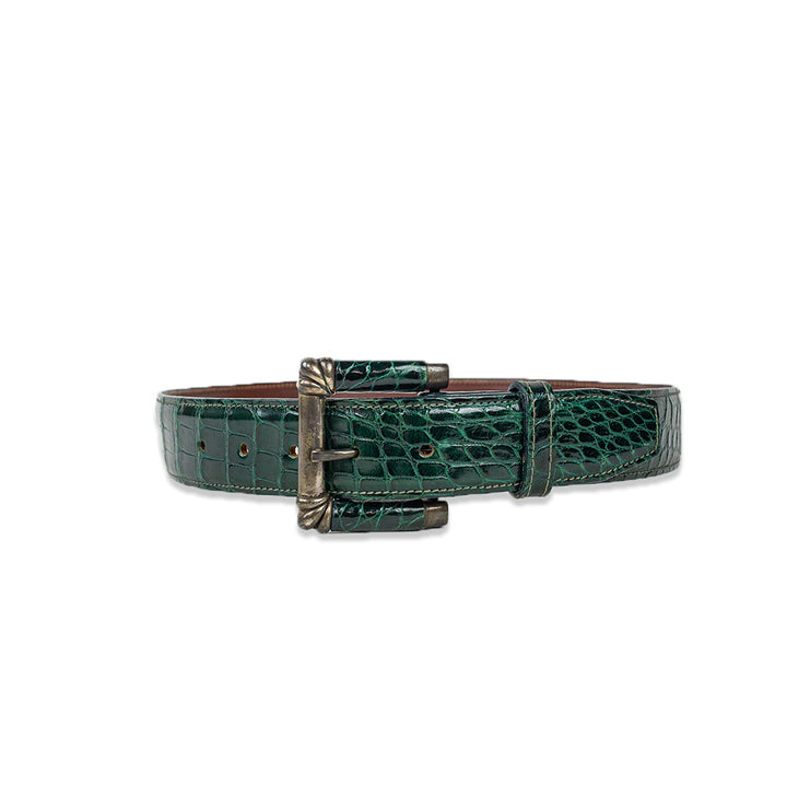 Kieselstein-Cord Green Alligator Leather Square Buckle Belt