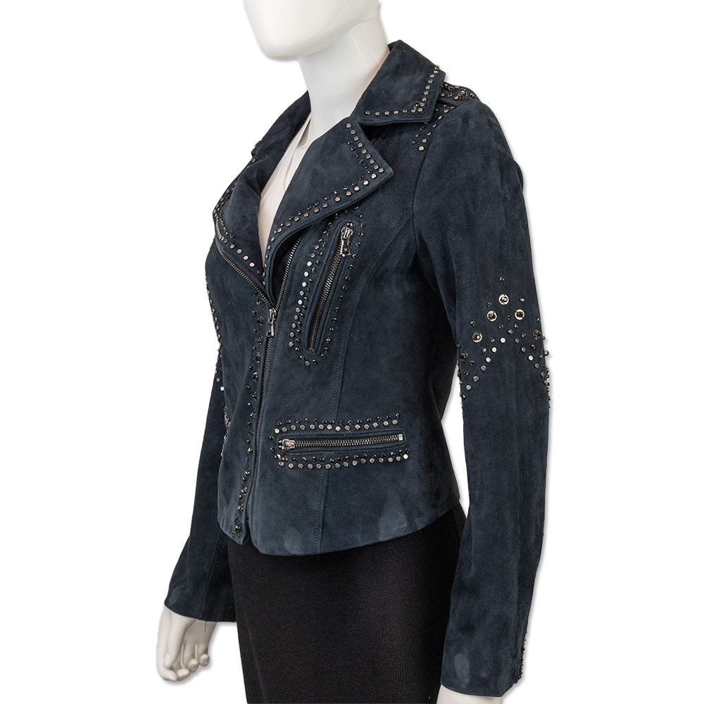 Kobi Halperin Veronica Studded Navy Suede Moto Jacket