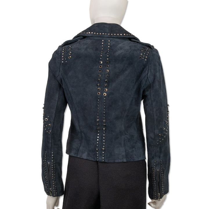 Kobi Halperin Veronica Studded Navy Suede Moto Jacket