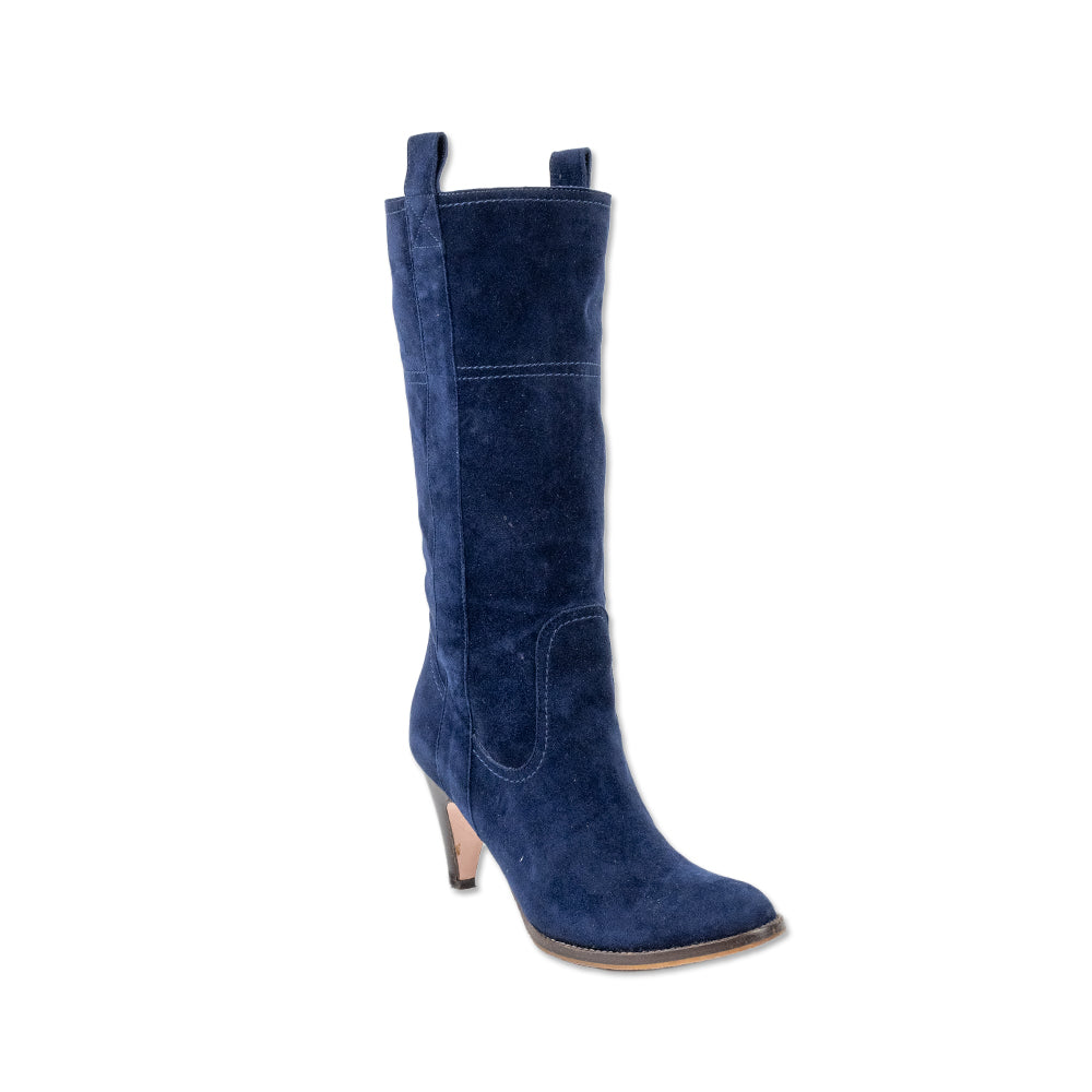 L'autre Chose Blue Suede Heeled Mid Calf Boots