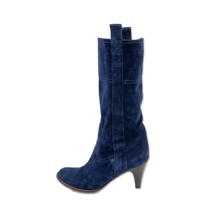 L'autre Chose Blue Suede Heeled Mid Calf Boots