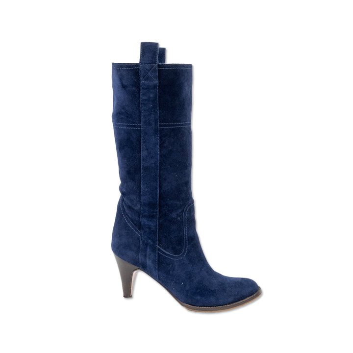 L'autre Chose Blue Suede Heeled Mid Calf Boots