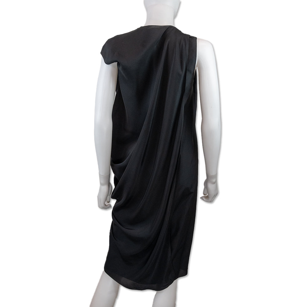 Lanvin Black Silk Layered Sleeveless Midi Dress