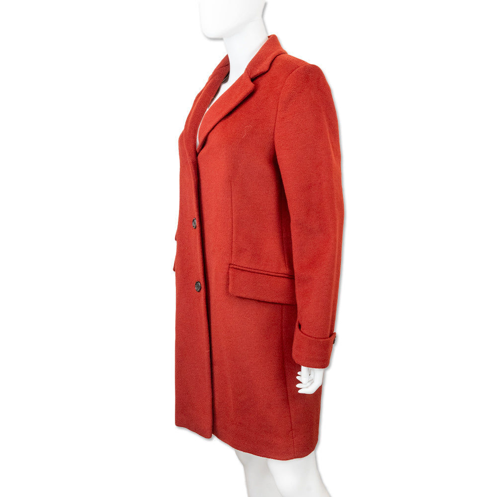 Lauren Ralph Lauren Red Wool-Blend Long Notched-Collar Coat