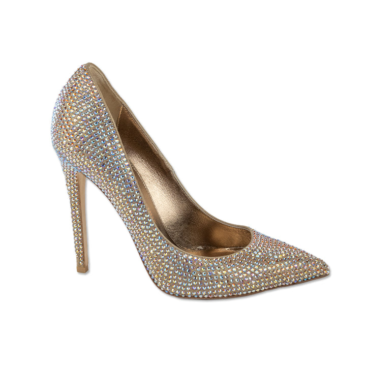 Le Silla Bronze Glitter Suede Crystal Pumps