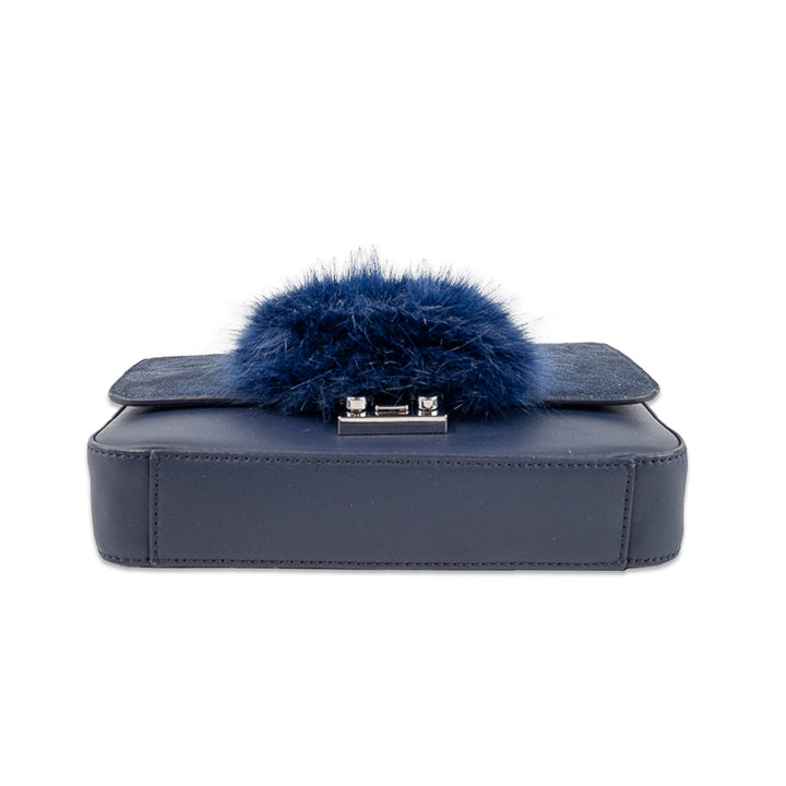 Loeffler Randall Navy Leather Faux Fur Crossbody Bag