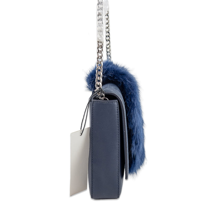 Loeffler Randall Navy Leather Faux Fur Crossbody Bag