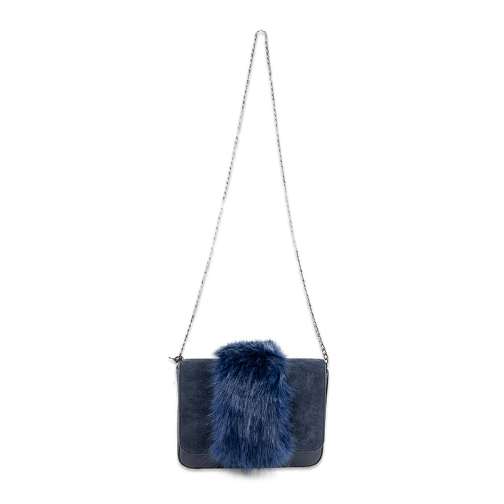 Loeffler Randall Navy Leather Faux Fur Crossbody Bag