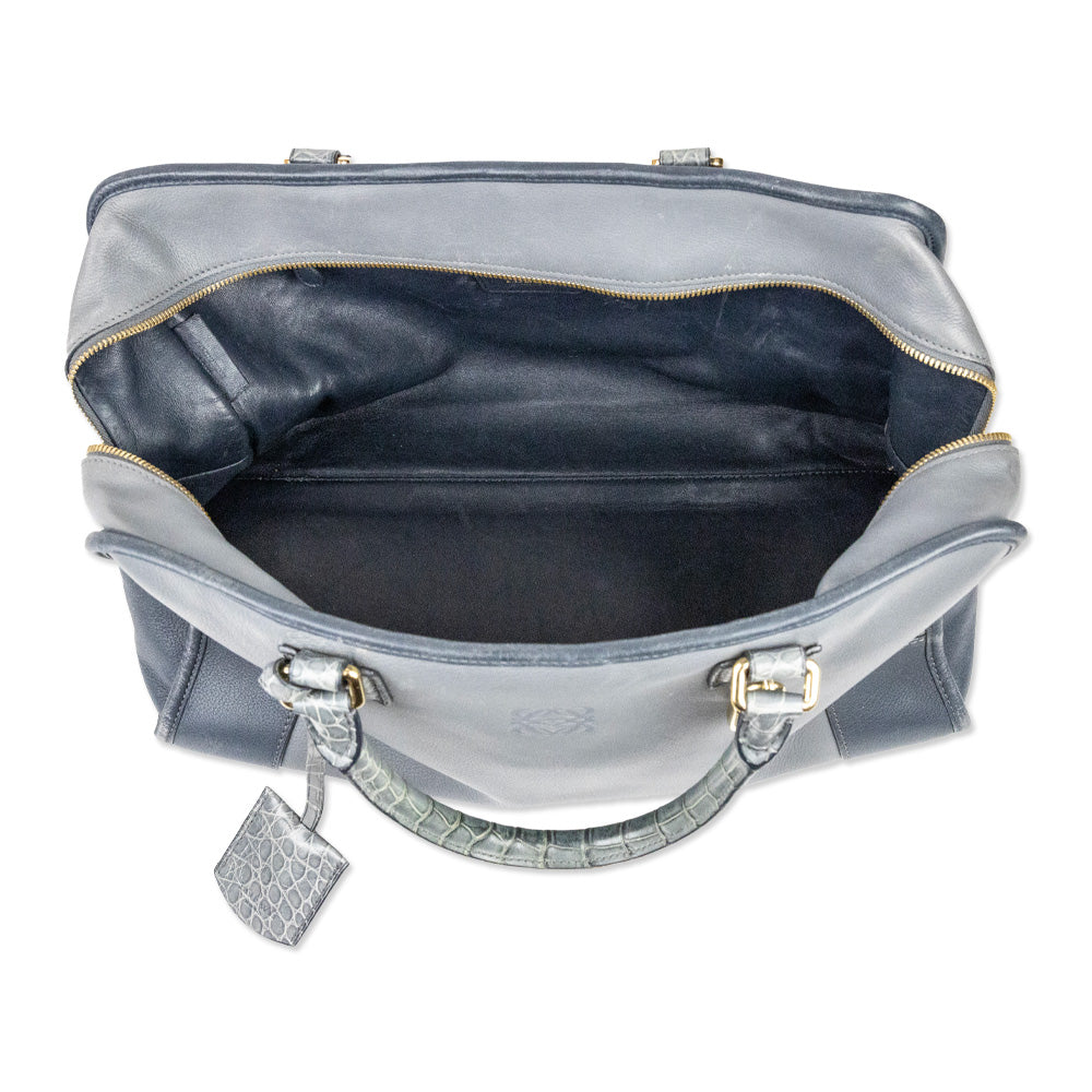 Loewe Grey Two-Tone Calfskin Leather Amazona Handbag