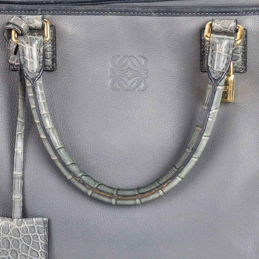 Loewe Grey Two-Tone Calfskin Leather Amazona Handbag