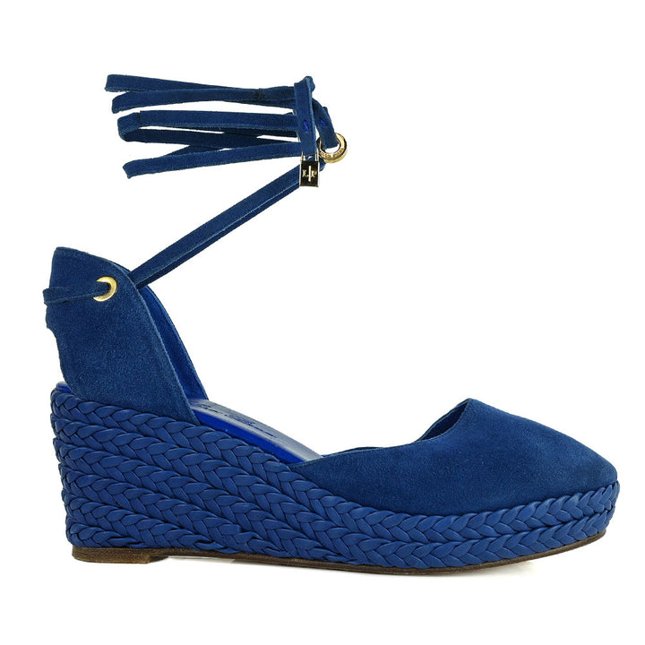 Loro Piana Blue Leather Espadrille Wedges