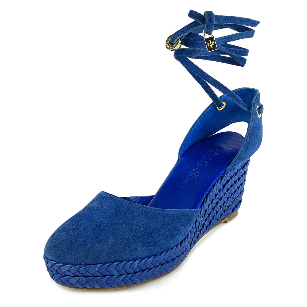 Loro Piana Blue Leather Espadrille Wedges