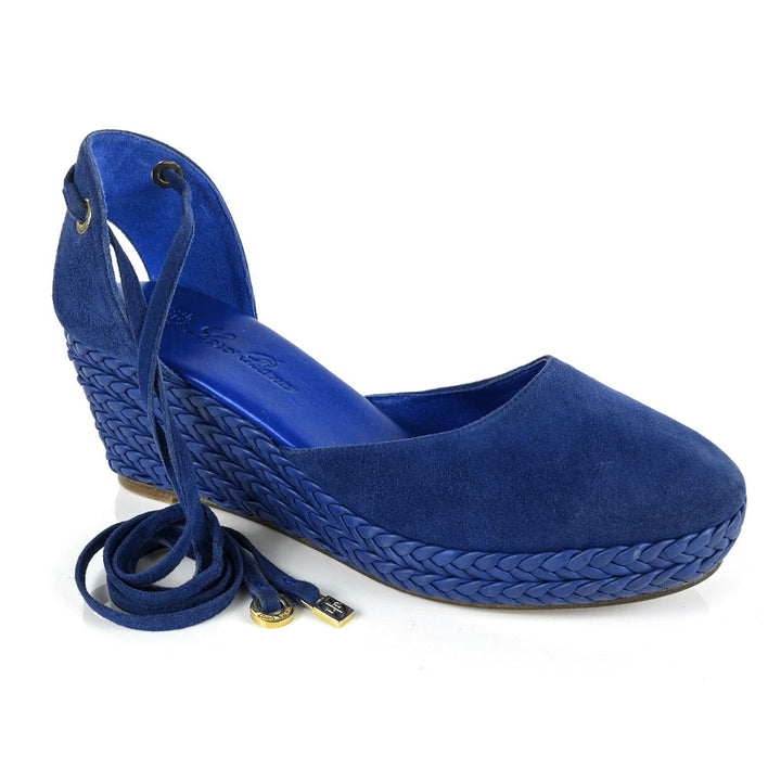 Loro Piana Blue Leather Espadrille Wedges