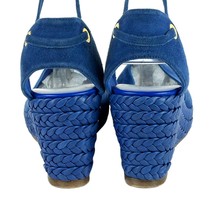 Loro Piana Blue Leather Espadrille Wedges