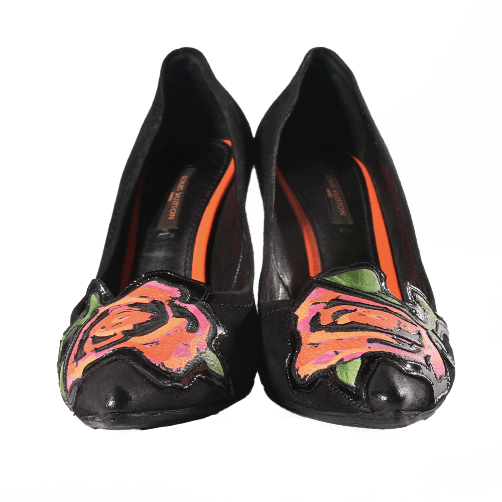 Louis Vuitton x Stephen Sprouse Black Suede Rose Pumps