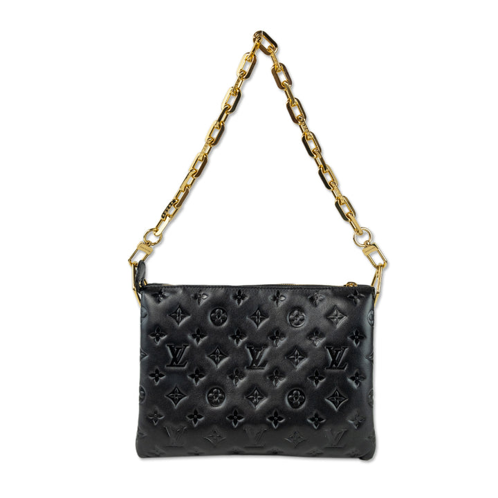 Louis Vuitton Black Lambskin Embossed Monogram Handbag