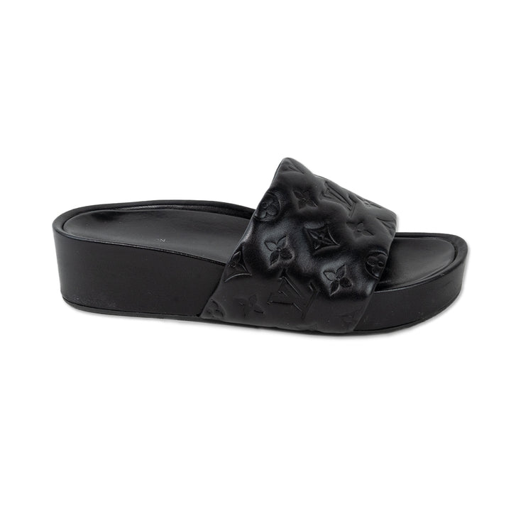 Louis Vuitton Black Lambskin Leather Monogram Slides