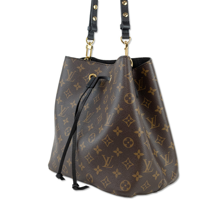 Louis Vuitton Monogram Coated Canvas Black Leather NéoNoé MM Bag