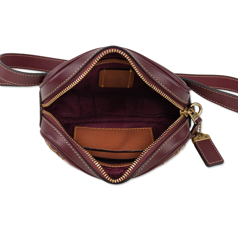 Coach Monogram and Burgundy Leather Adjustable Fanny Pack