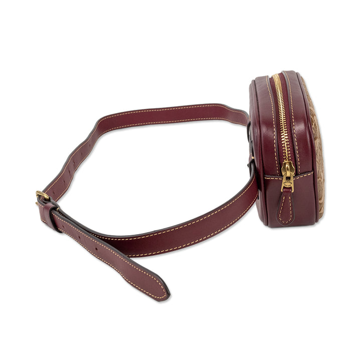 Coach Monogram and Burgundy Leather Adjustable Fanny Pack