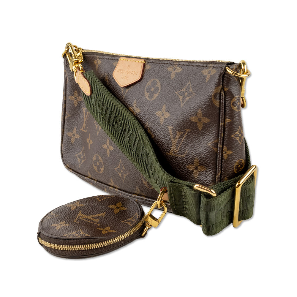 Louis Vuitton Monogram Multi Accessory Pouchette with Green Logo Strap