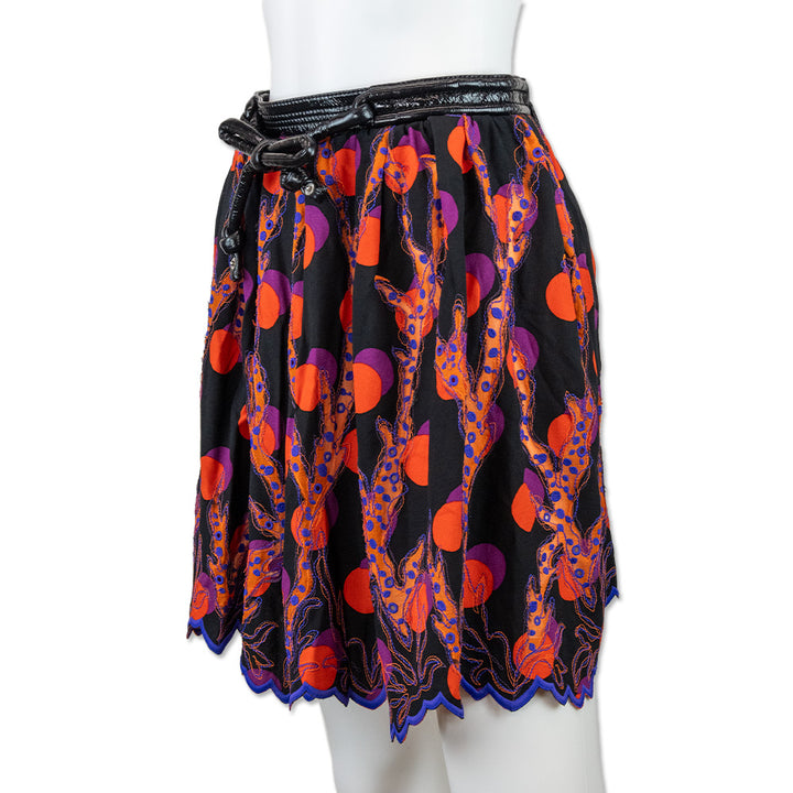 Louis Vuitton Orange Printed & Purple Embroidered Accents Pleated Mini Skirt