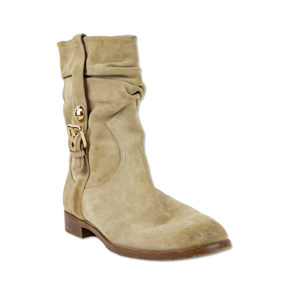 Louis Vuitton Safari Tan Suede Buckle Ankle Boots