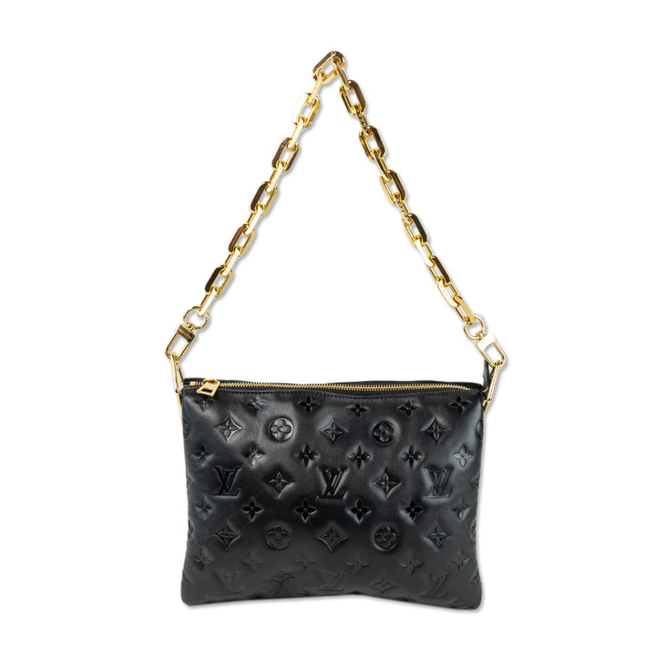 Louis Vuitton Black Lambskin Embossed Monogram Handbag