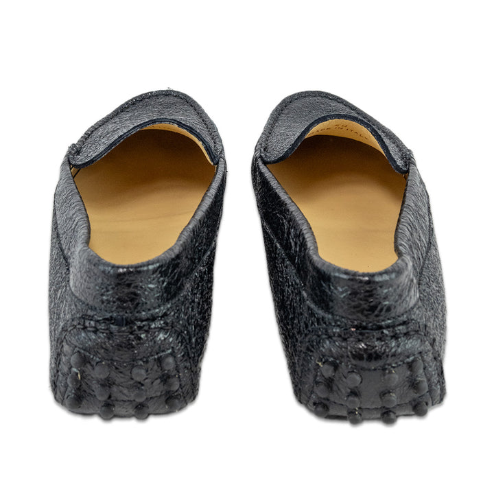 M.Gemi Felize Black Crinkle Leather Driver Loafers