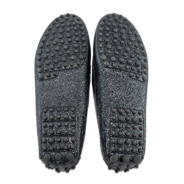 M.Gemi Felize Black Crinkle Leather Driver Loafers